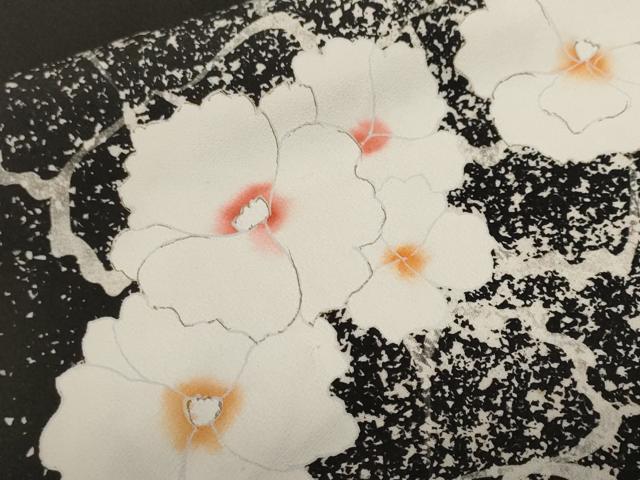 平和屋着物#羽織 草花文 暈し染め 黒地 正絹 逸品 CABF3900ev