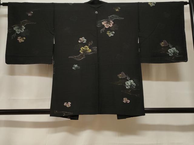 平和屋着物#羽織 寿光織 舞葉文 黒地 金糸 正絹 逸品 CABF3912ev