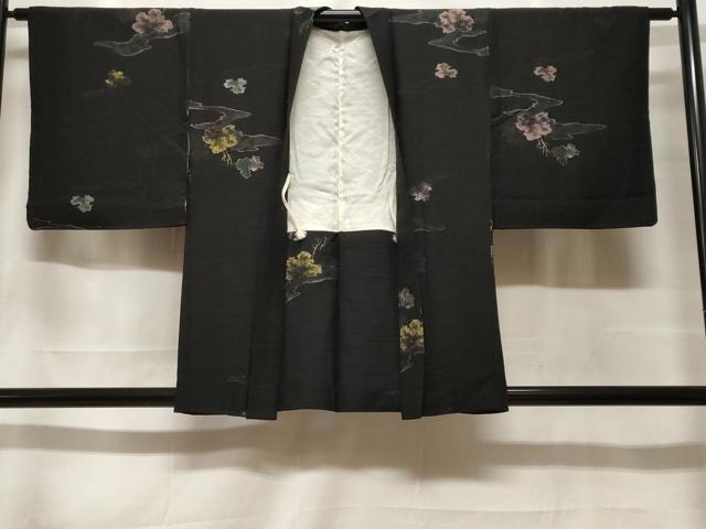 平和屋着物#羽織 寿光織 舞葉文 黒地 金糸 正絹 逸品 CABF3912ev
