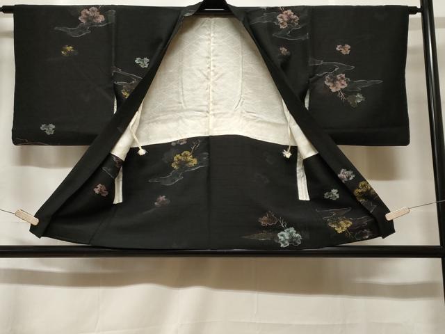 平和屋着物#羽織 寿光織 舞葉文 黒地 金糸 正絹 逸品 CABF3912ev