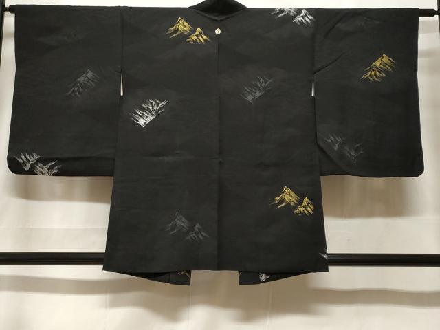 平和屋着物#羽織 寿光織 遠山文 黒地 金銀糸 正絹 逸品 CABF3922ev