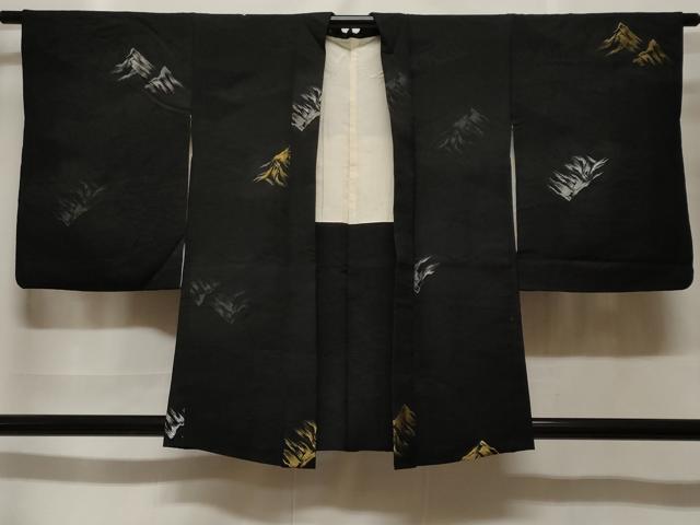 平和屋着物#羽織 寿光織 遠山文 黒地 金銀糸 正絹 逸品 CABF3922ev