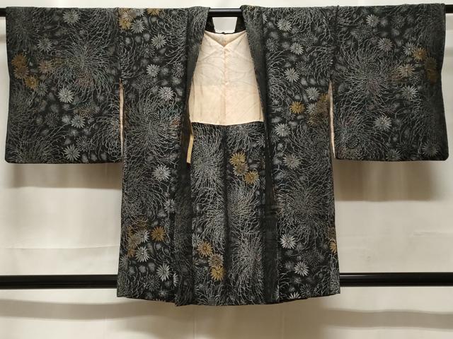 平和屋着物#羽織 寿光織 乱菊花文 黒地 金銀糸 正絹 逸品 CABF3923ev