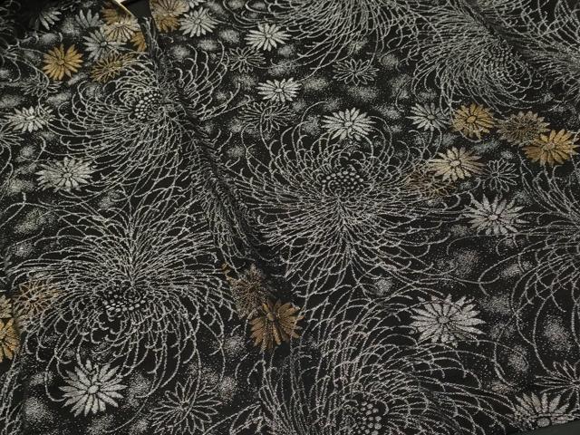 平和屋着物#羽織 寿光織 乱菊花文 黒地 金銀糸 正絹 逸品 CABF3923ev