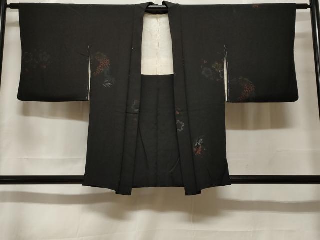 平和屋着物#羽織 寿光織 草花丸文 黒地 金銀糸 正絹 逸品 CABF3927ev