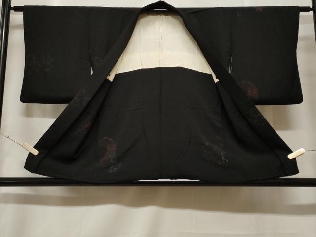 平和屋着物#羽織 寿光織 草花丸文 黒地 金銀糸 正絹 逸品 CABF3927ev