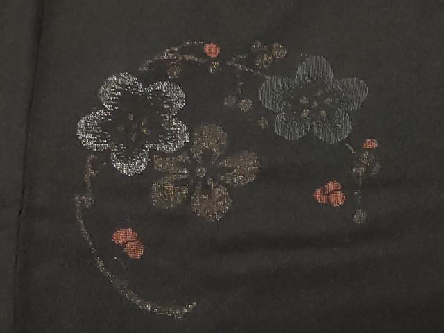 平和屋着物#羽織 寿光織 草花丸文 黒地 金銀糸 正絹 逸品 CABF3927ev