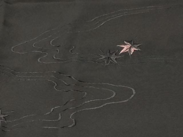 平和屋着物#羽織 総刺繍 流水楓文 黒地 正絹 逸品 CABF3935ev