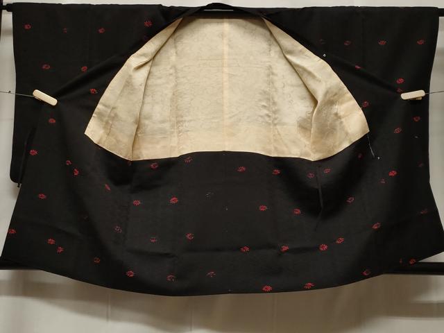 平和屋着物#道行コート 菱菊文 黒地 正絹 逸品 CABF3937ev