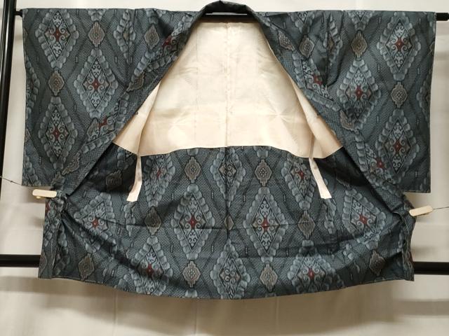 平和屋着物#長羽織 本場大島紬 割り込み絣 菱幾何学文 正絹 逸品 未使用 CABF3938ev