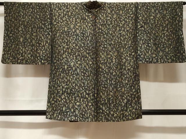 平和屋着物#羽織 寿光織 花唐草文 黒地 金糸 正絹 逸品 CABF3940ev