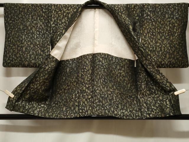 平和屋着物#羽織 寿光織 花唐草文 黒地 金糸 正絹 逸品 CABF3940ev