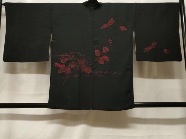 平和屋着物#羽織 総刺繍 流水枝花文 黒地 正絹 逸品 CABF3941ev