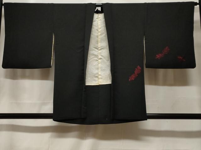 平和屋着物#羽織 総刺繍 流水枝花文 黒地 正絹 逸品 CABF3941ev