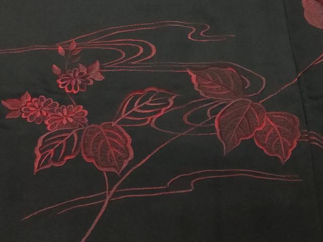 平和屋着物#羽織 総刺繍 流水枝花文 黒地 正絹 逸品 CABF3941ev