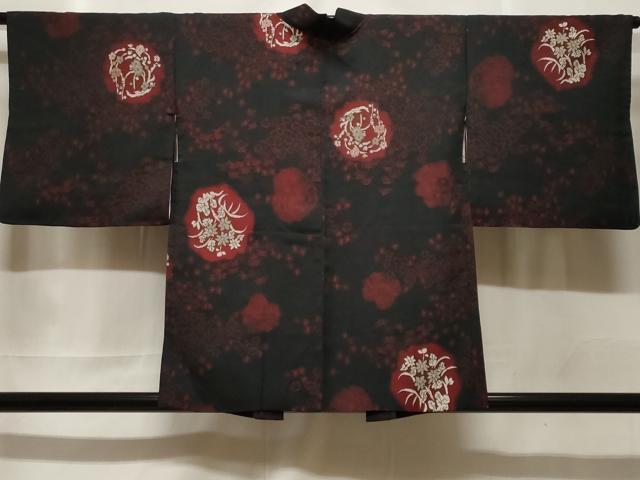 平和屋着物#羽織 寿光織 草花丸文 黒地 銀糸 正絹 逸品 CABF3942ev