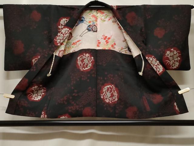平和屋着物#羽織 寿光織 草花丸文 黒地 銀糸 正絹 逸品 CABF3942ev