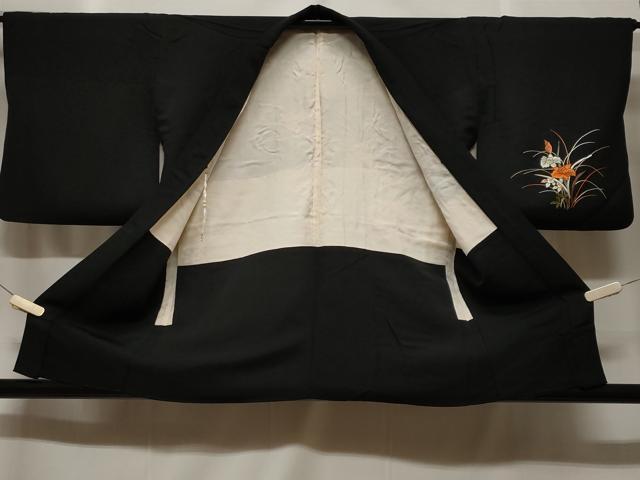 平和屋着物#羽織 総刺繍 草花文 黒地 正絹 逸品 CABF3947ev