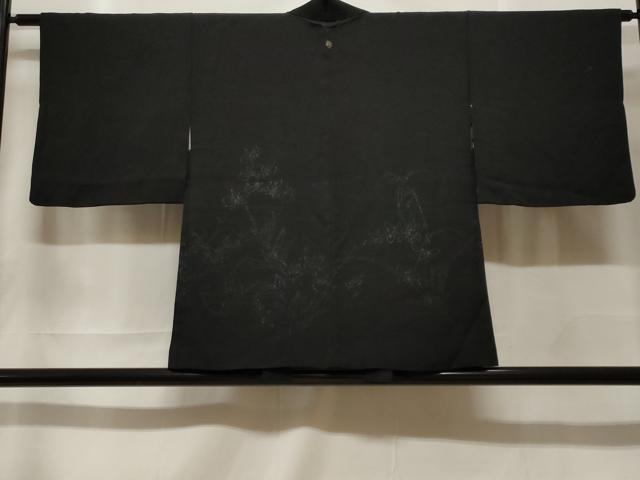 平和屋着物#羽織 寿光織 草花文 黒地 銀糸 正絹 逸品 CABF3955ev
