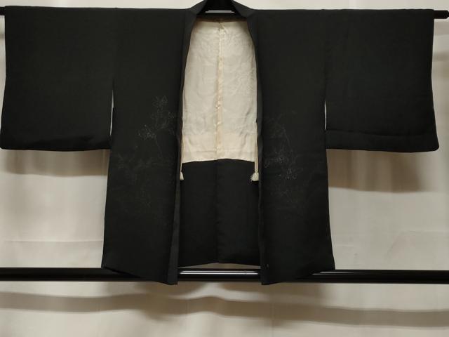 平和屋着物#羽織 寿光織 草花文 黒地 銀糸 正絹 逸品 CABF3955ev