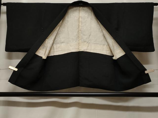 平和屋着物#羽織 寿光織 草花文 黒地 銀糸 正絹 逸品 CABF3955ev