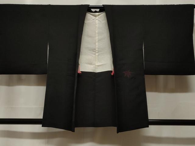平和屋着物#羽織 総刺繍 楓花文 黒地 正絹 逸品 CABF3957ev