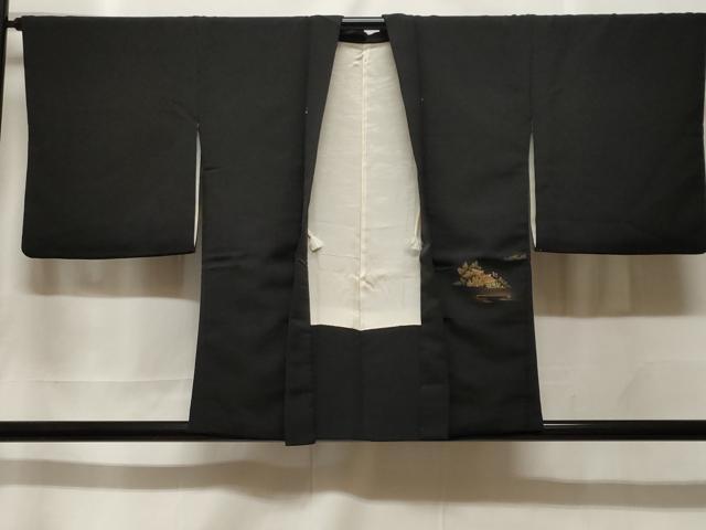 平和屋着物#羽織 寿光織 人物風景文 暈し染め 黒地 金糸 正絹 逸品 CABF3960ev