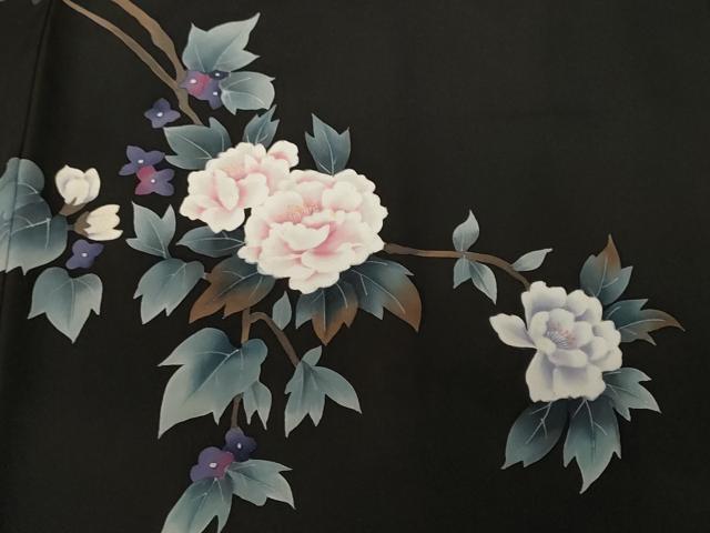 平和屋着物#羽織 枝花文 黒地 正絹 逸品 CABF3961ev