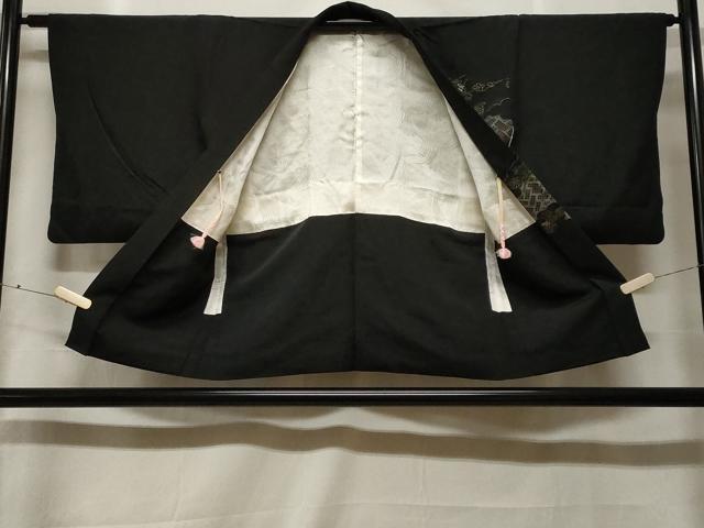 平和屋着物#羽織 寿光織 雲取り枝菊文 黒地 金銀糸 正絹 逸品 CABF3966ev