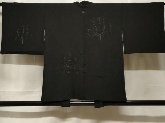 平和屋着物#羽織 総刺繍 駒刺繍 枝花文 黒地 正絹 逸品 CABF3970ev