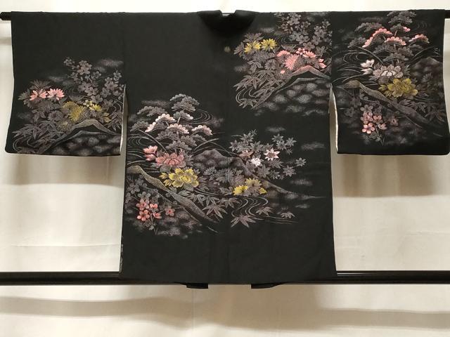 平和屋着物#羽織 寿光織 松竹梅遠山文 黒地 金銀糸 正絹 逸品 CABF3985ev