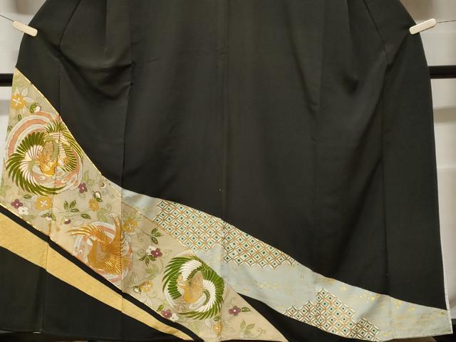 平和屋着物■豪華黒留袖 駒刺繍 孔雀花唐草文 金彩 正絹 逸品 CABF3993ev