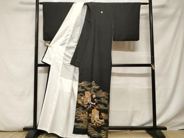 平和屋着物■豪華黒留袖 御所車宝尽くし松文 金彩 正絹 逸品 CABF4003ev