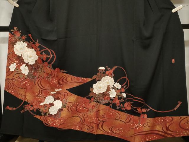 平和屋着物■豪華黒留袖 作家物 流水陶器草花文 暈し染め 金彩 正絹 逸品 CABF4016ev