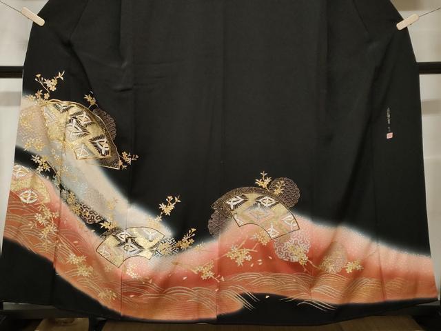 平和屋着物■豪華黒留袖 上村松園の世界 地紙双鶴花文 暈し染め 金銀彩 正絹 逸品 CABF4033ev