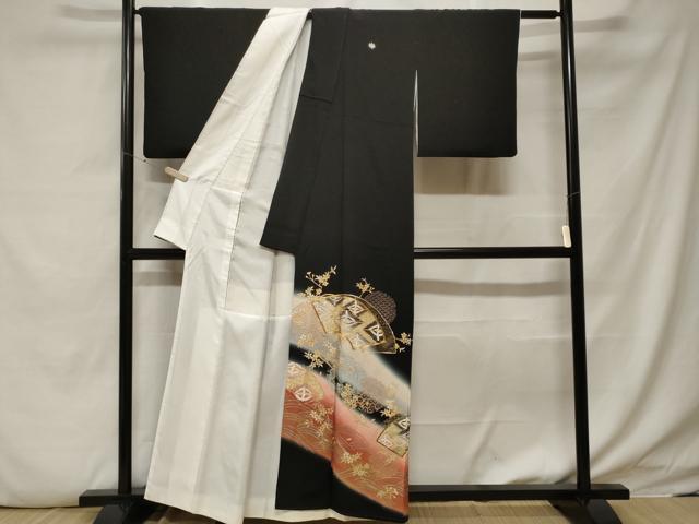 平和屋着物■豪華黒留袖 上村松園の世界 地紙双鶴花文 暈し染め 金銀彩 正絹 逸品 CABF4033ev