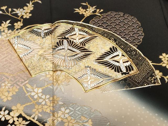 平和屋着物■豪華黒留袖 上村松園の世界 地紙双鶴花文 暈し染め 金銀彩 正絹 逸品 CABF4033ev