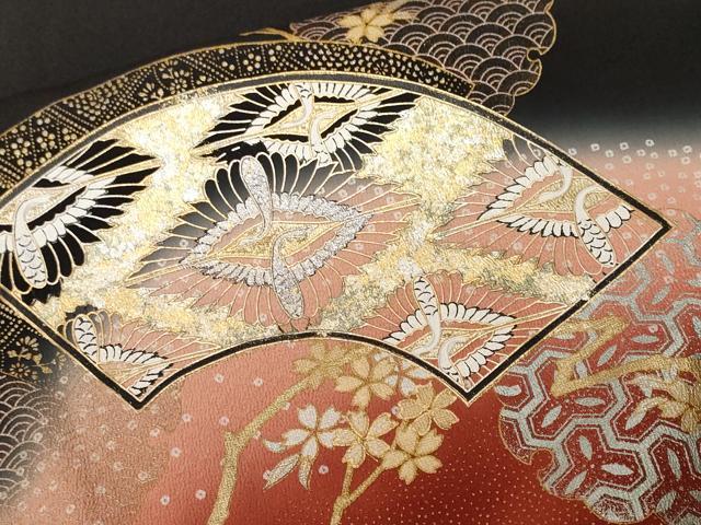 平和屋着物■豪華黒留袖 上村松園の世界 地紙双鶴花文 暈し染め 金銀彩 正絹 逸品 CABF4033ev