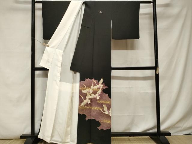 平和屋着物■豪華黒留袖 刺繍 飛鶴箔散らし文 暈し染め 金銀彩 正絹 逸品 CABF4039ev