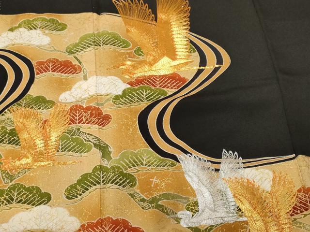 平和屋着物■豪華黒留袖 駒刺繍 飛鶴枝松文 暈し染め 金彩 正絹 逸品 CABF4043ev