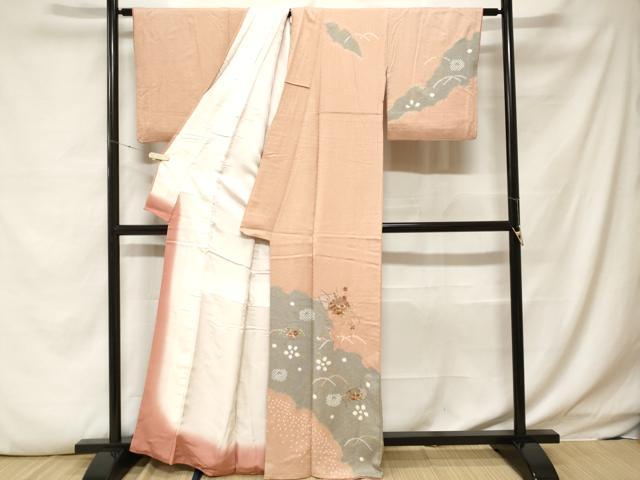 平和屋着物■中国三大刺繍 スワトウ刺繍 絞り 雪輪草花文 金彩 訪問着 正絹 逸品 CABF4045ev