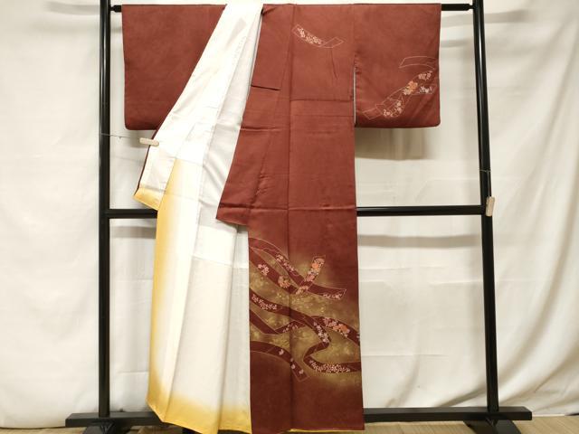 平和屋着物■訪問着 刺繍 鬘帯草花文 暈し染め 金彩 正絹 逸品 CABF4049ev