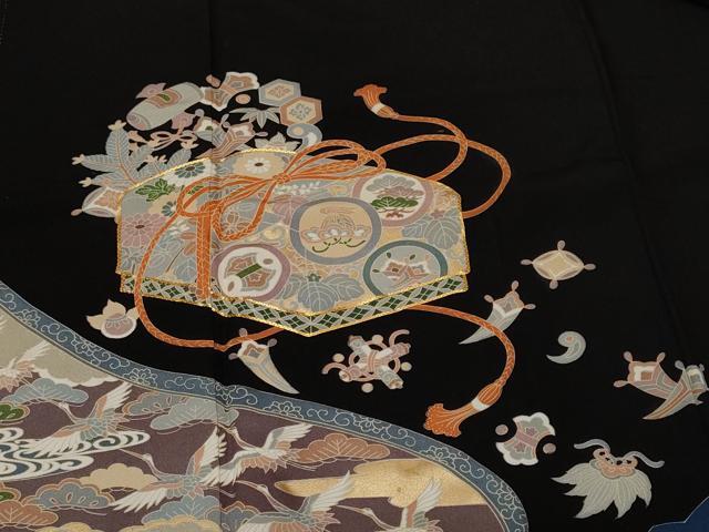 平和屋着物■豪華黒留袖 駒刺繍 宝尽くし文箱飛鶴文 金彩 正絹 逸品 CABF4051ev