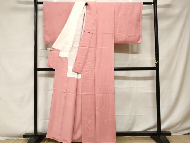 平和屋着物■上質な色無地 吉祥花地紋 紅梅色 正絹 逸品 CABF4059ev