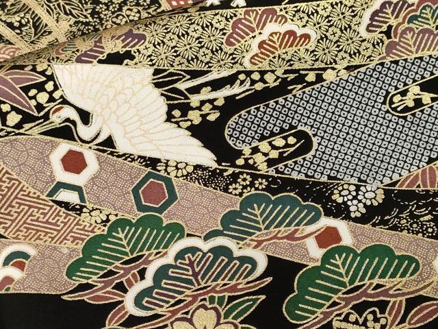 平和屋着物■豪華黒留袖 駒刺繍 御所車宝尽くし飛鶴文 金銀彩 正絹 逸品 CABF4104ev