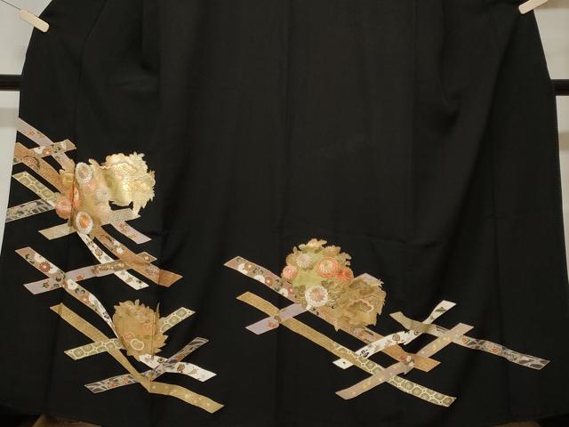 平和屋着物■豪華黒留袖 駒刺繍 吉祥草花文 金彩 正絹 逸品 CABF4113ev