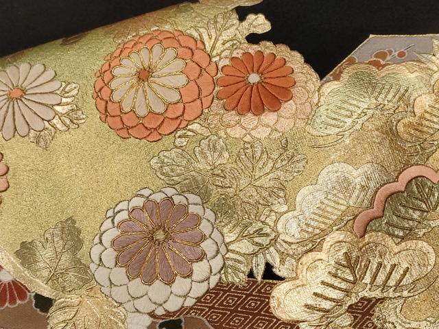 平和屋着物■豪華黒留袖 駒刺繍 吉祥草花文 金彩 正絹 逸品 CABF4113ev