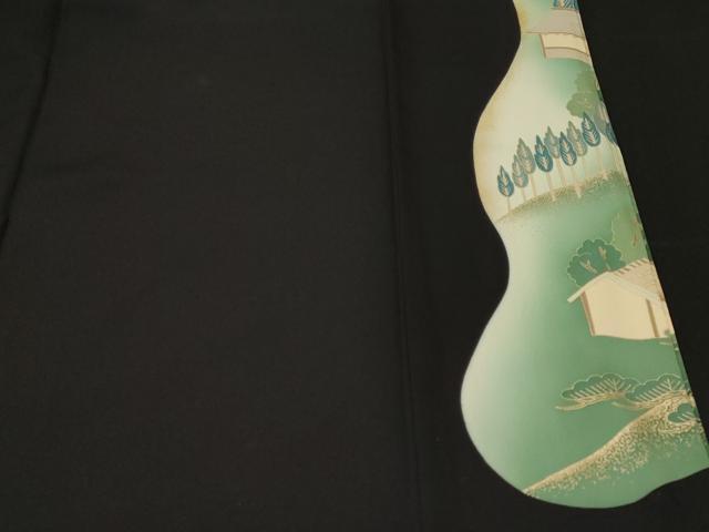平和屋着物■豪華黒留袖 駒刺繍 萬寿染 飛鶴風景文 暈し染め 金彩 正絹 逸品 CABF4123ev