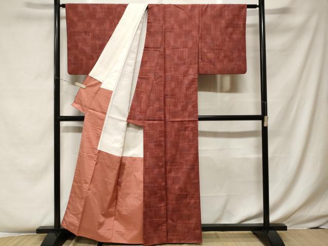 平和屋着物■上質な紬 花織 幾何学横段文 正絹 逸品 CABF4148ev