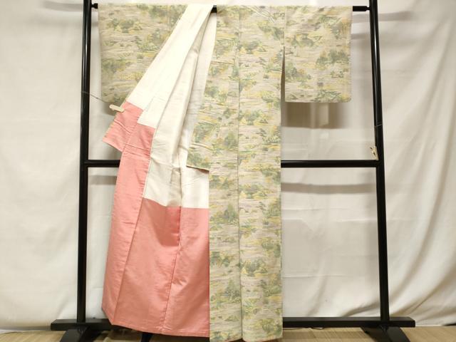 平和屋着物■小千谷紬 風景文 正絹 逸品 CABF4172ev